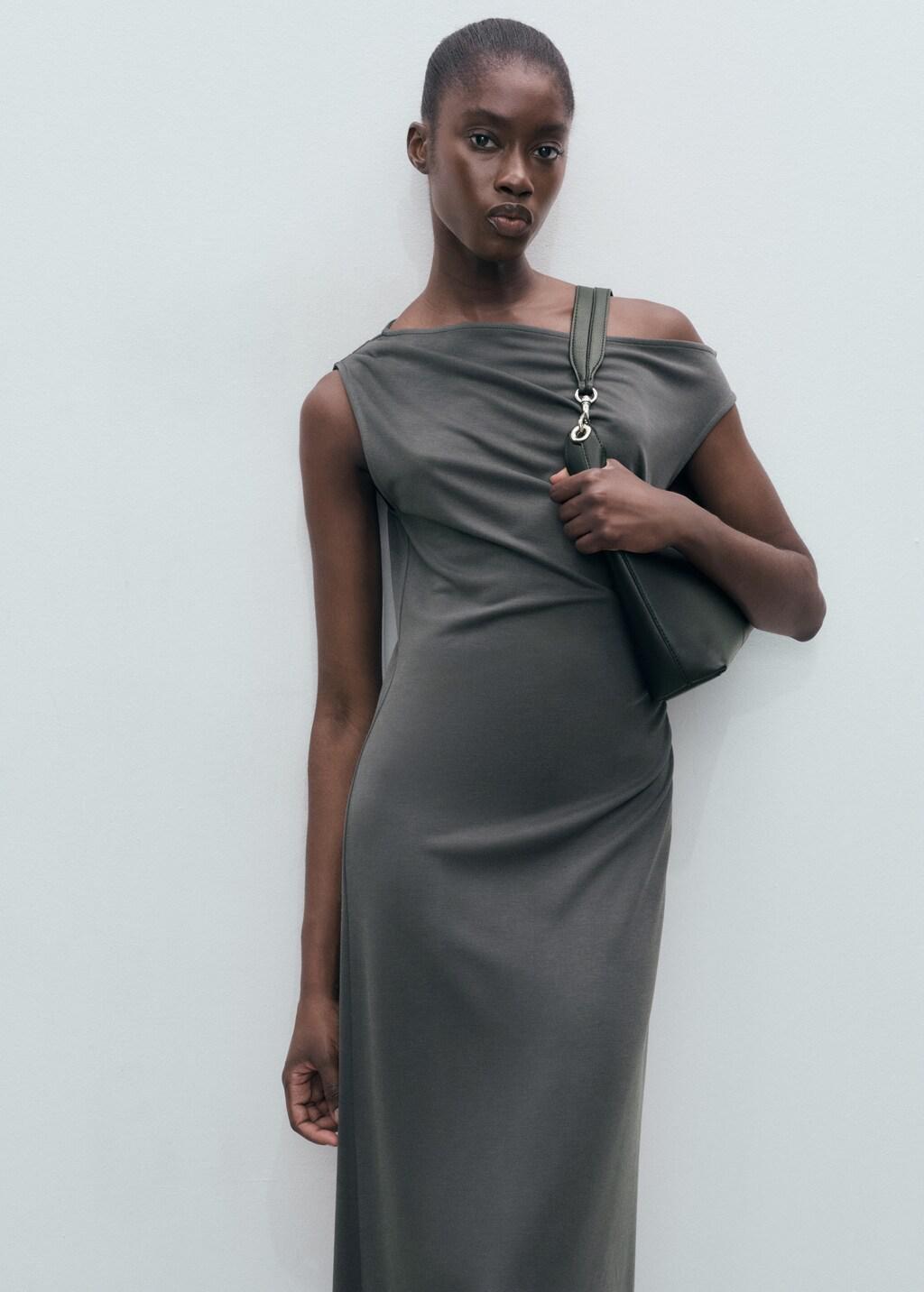 Grey Asymmetrical Pleated Dress, , large image number 3