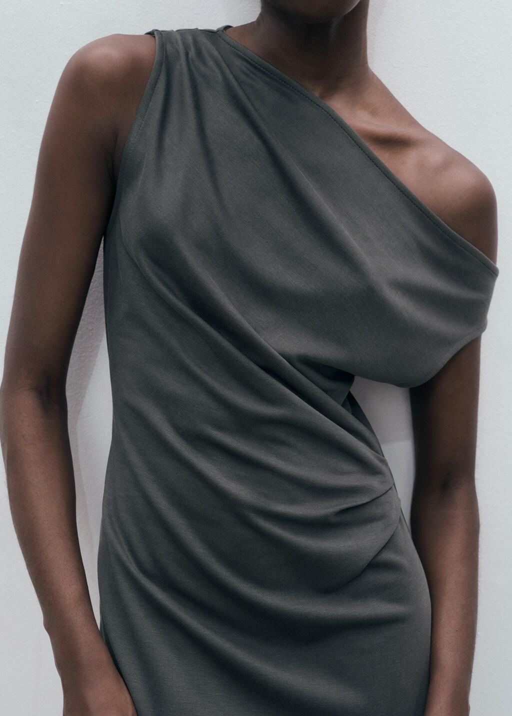 Grey Asymmetrical Pleated Dress, , large image number 7