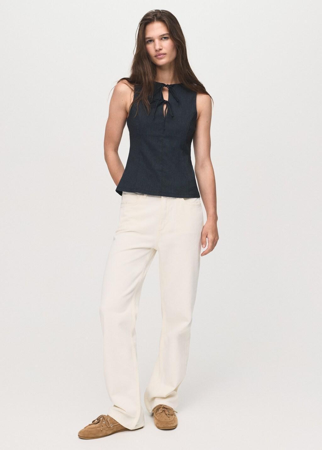 Blue Denim-effect top with bows, , large image number 1
