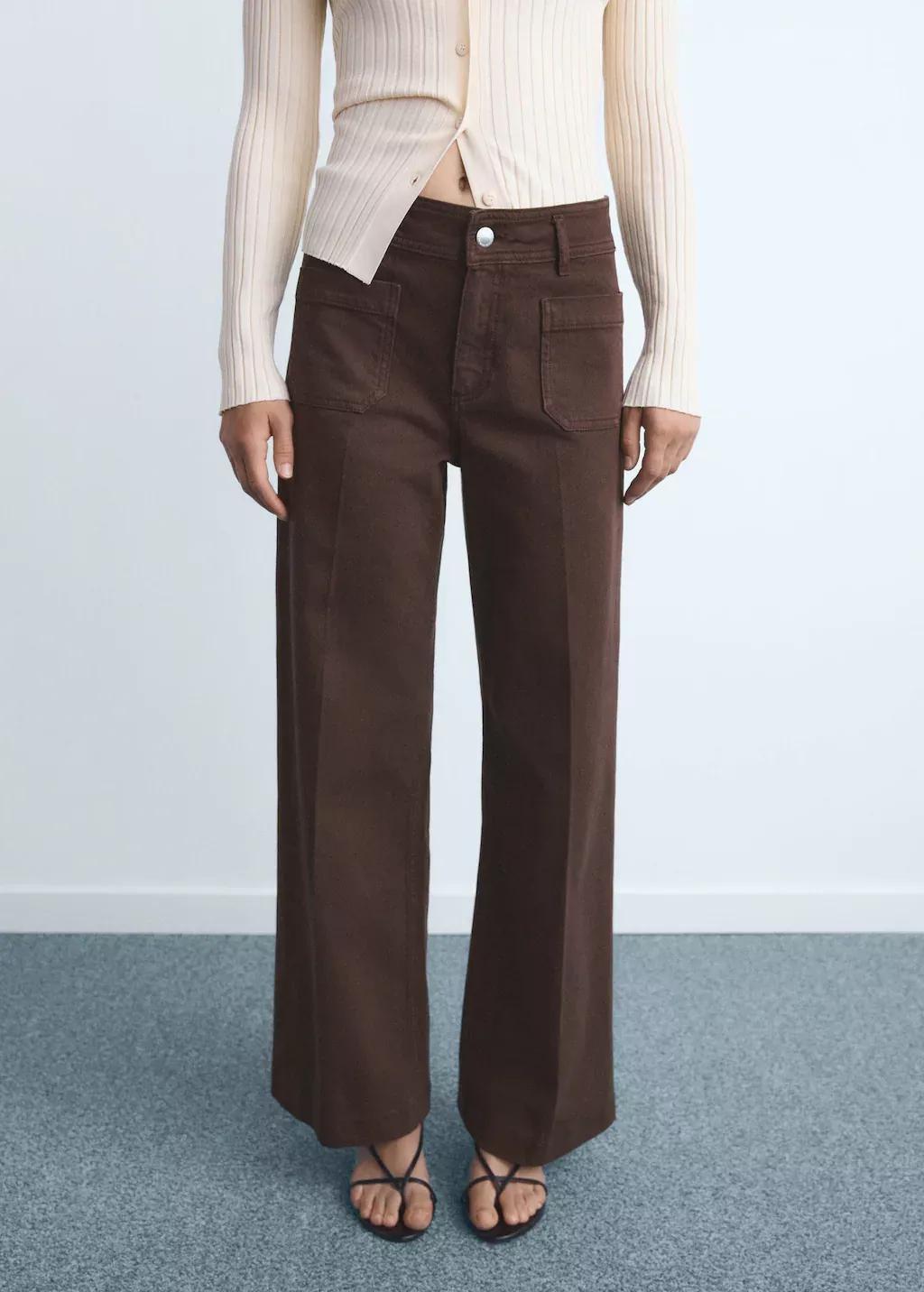 Brown Wide Leg Jeans With Pockets, , large image number 0
