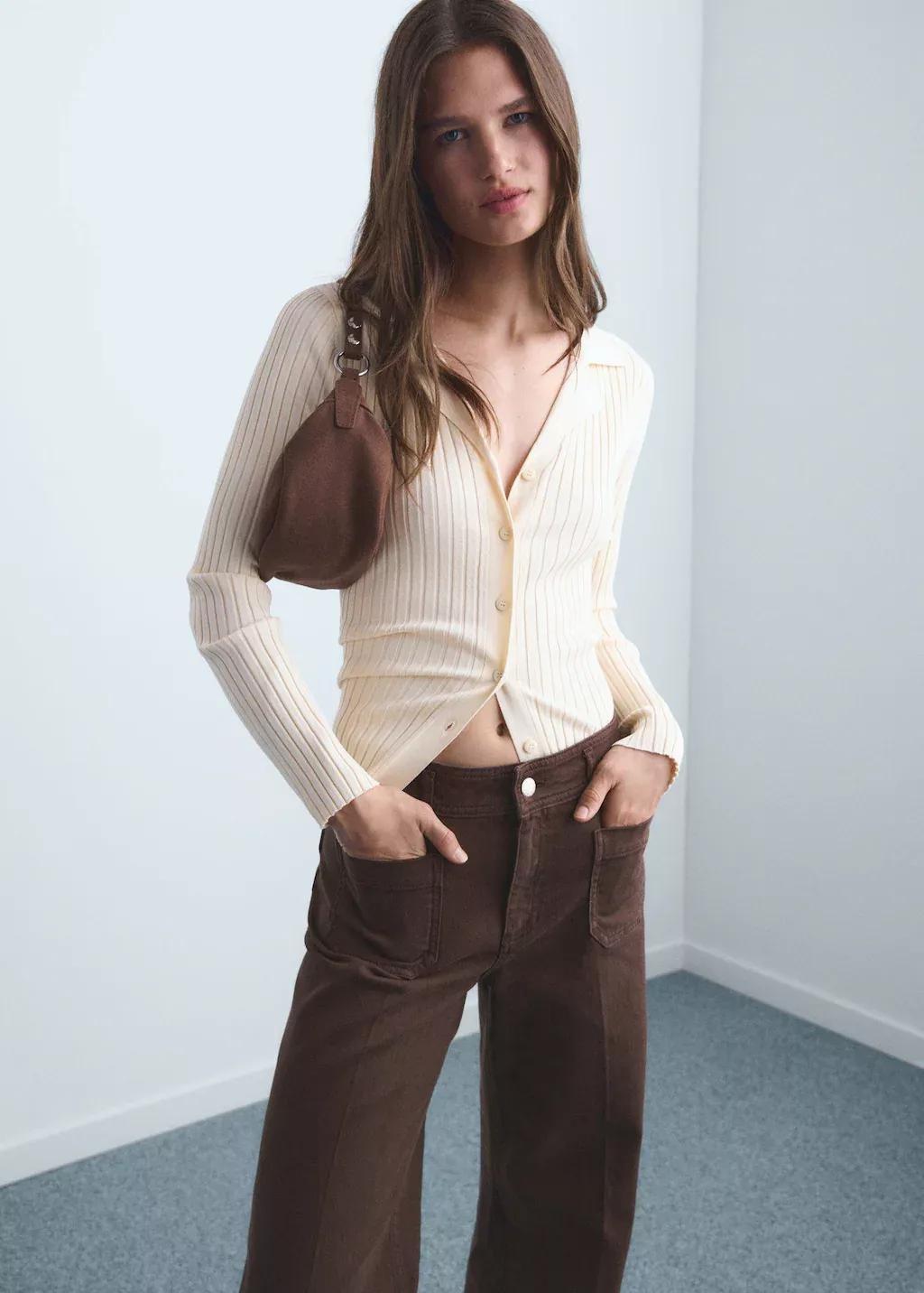 Brown Wide Leg Jeans With Pockets, , large image number 1