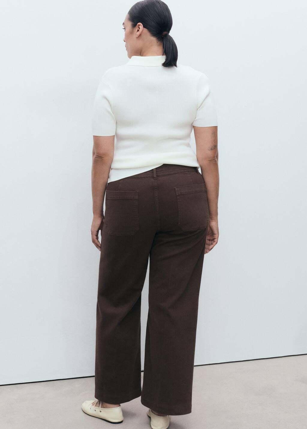 Brown Wide Leg Jeans With Pockets, , large image number 4