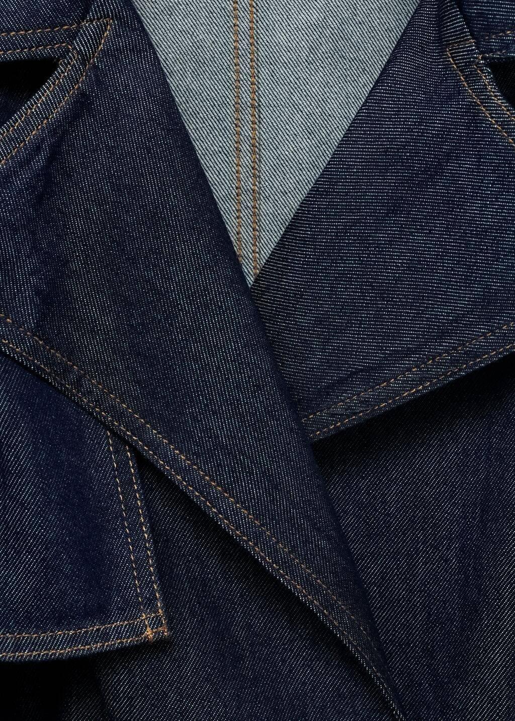 Blue Short Denim Trench Coat With Belt, , large image number 5