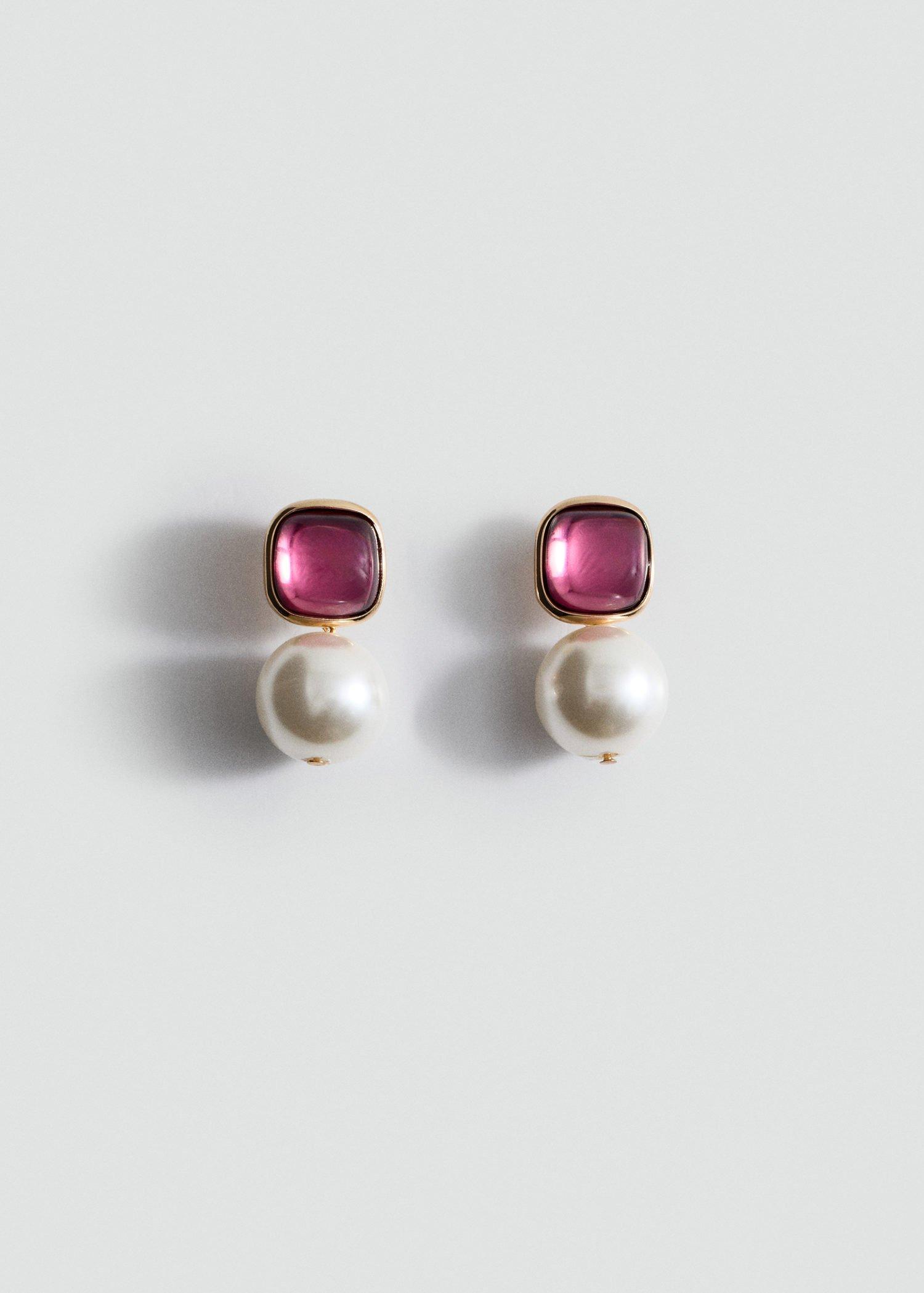 Pink Lt Pastel Combined pearl drop earrings, Light-Pastel Pink, large image number 1