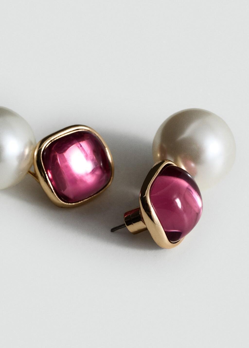 Pink Lt Pastel Combined pearl drop earrings, Light-Pastel Pink, large image number 2