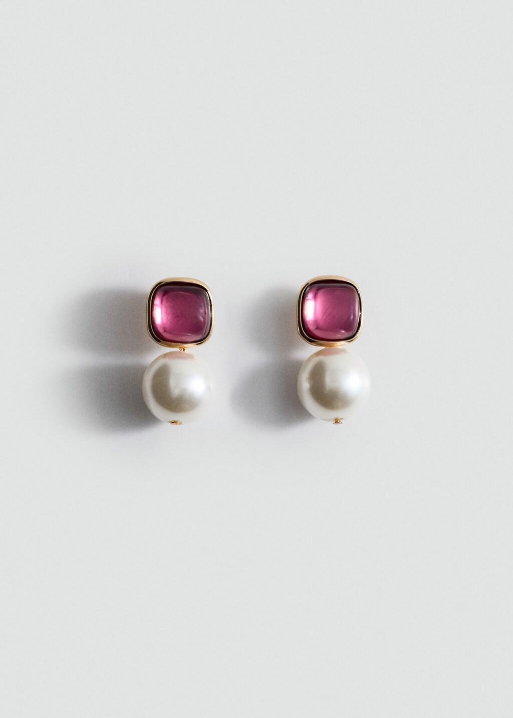 Pink Lt Pastel Combined pearl drop earrings, Light-Pastel Pink, large image number 4