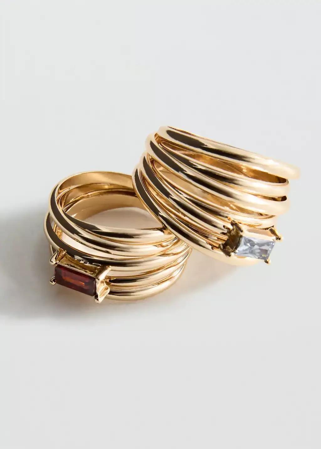 Gold Set Of 2 Combined Rings, Gold, medium