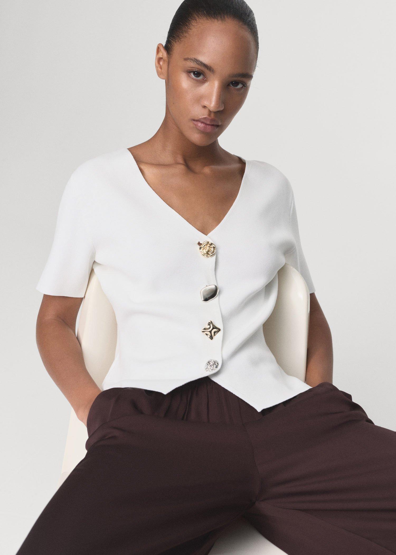 WHITE Knitted cardigan with jewel button, , large image number 0