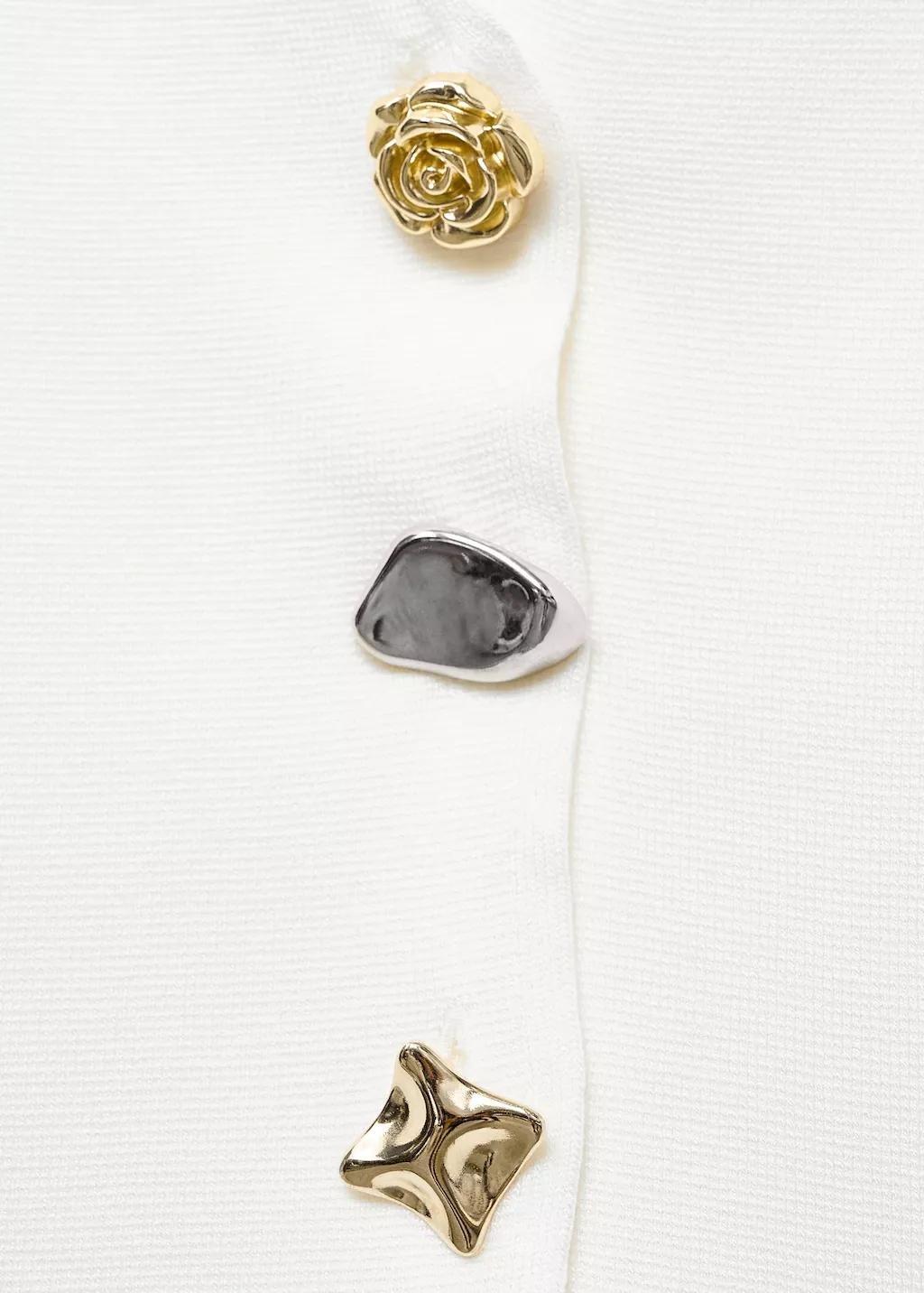 WHITE Knitted cardigan with jewel button, 0201_01, large image number 3