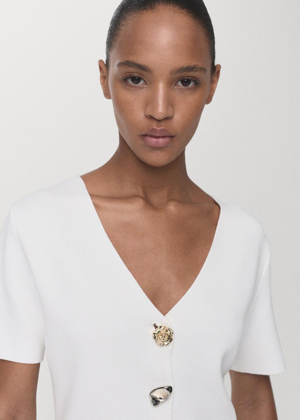 WHITE Knitted cardigan with jewel button, 0201_01, large image number 9