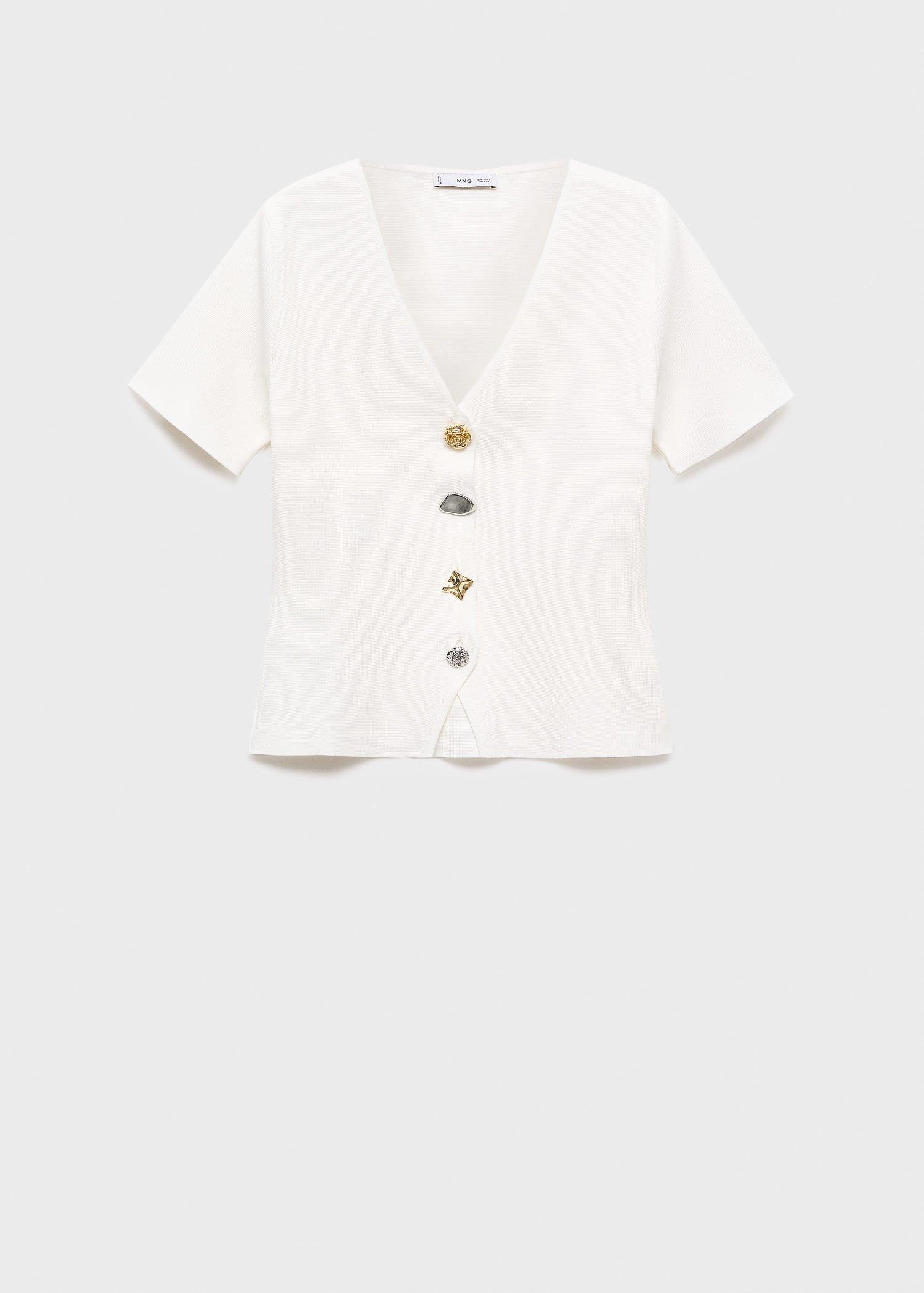 WHITE Knitted cardigan with jewel button, 0201_01, large image number 11