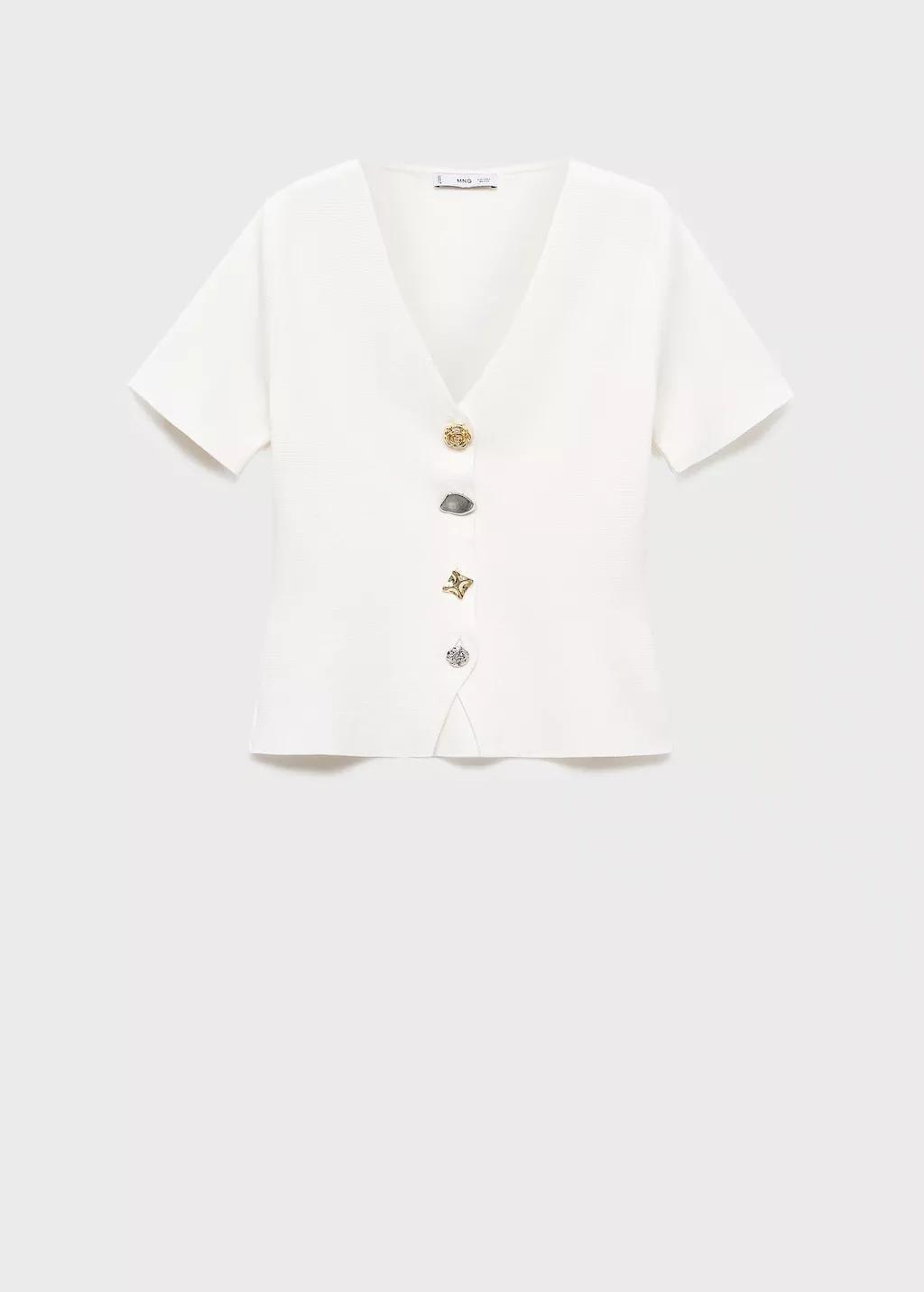WHITE Knitted cardigan with jewel button, , large image number 14