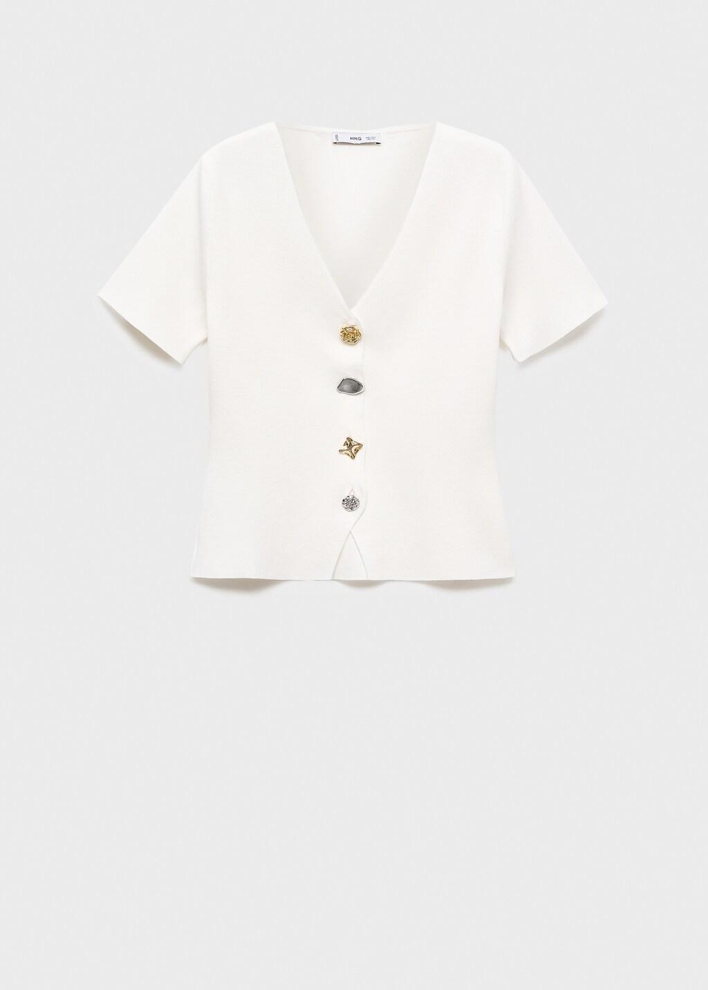 WHITE Knitted cardigan with jewel button, 0201_01, large image number 14