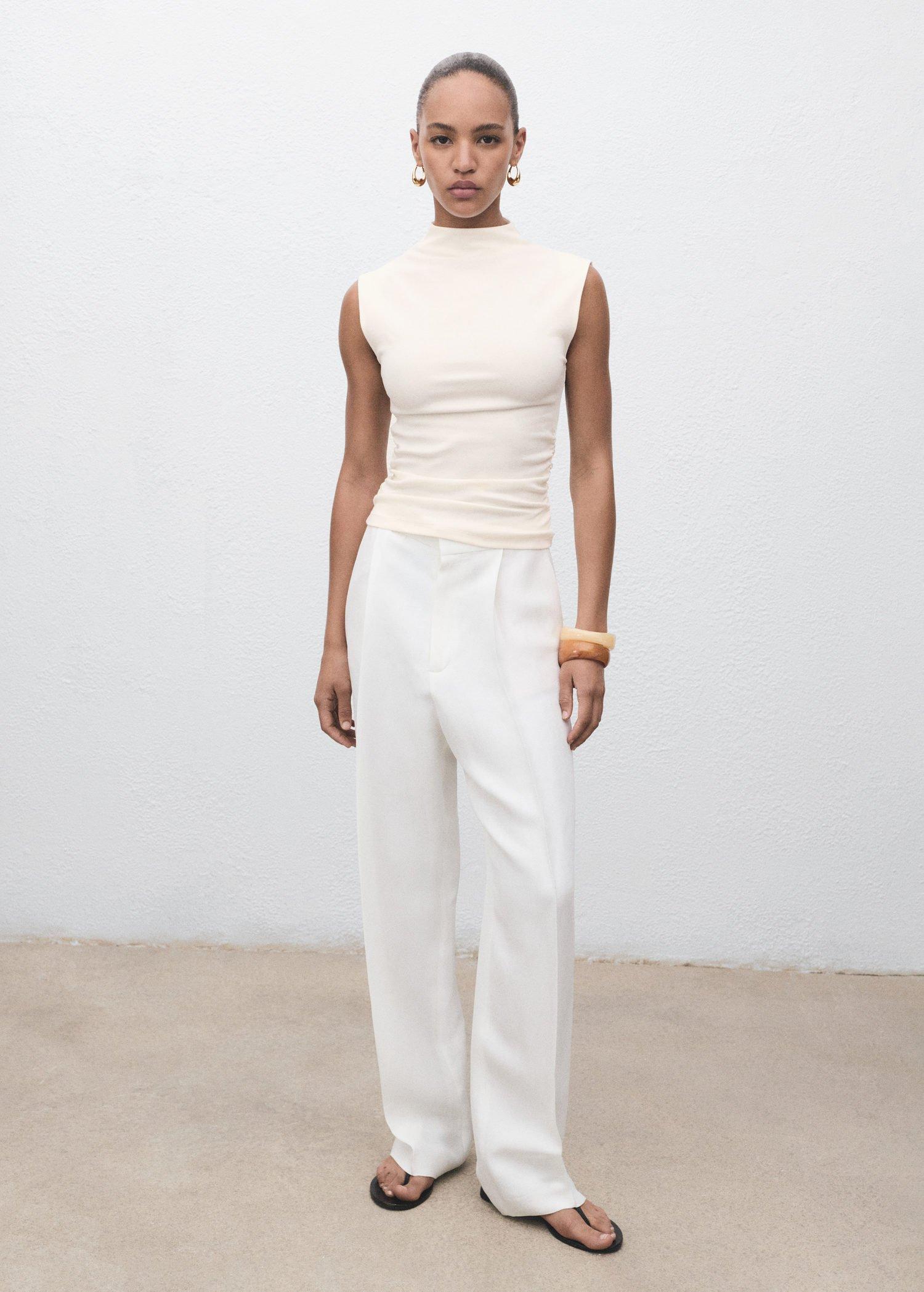 NATURAL WHITE Ruched fitted top, 0201_02, large image number 4