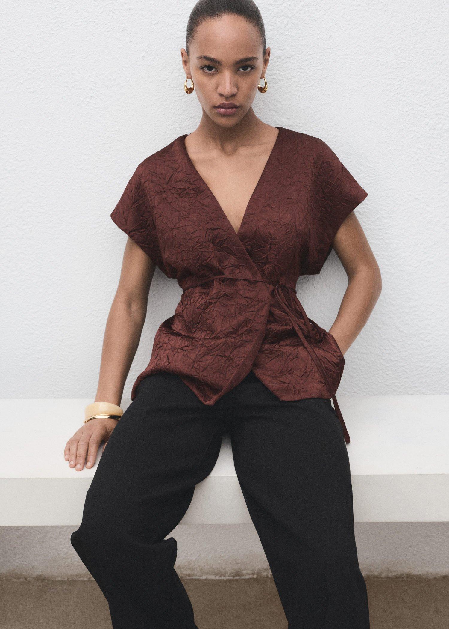 DARK BROWN Wrinkled effect double-breasted vest, , large image number 0
