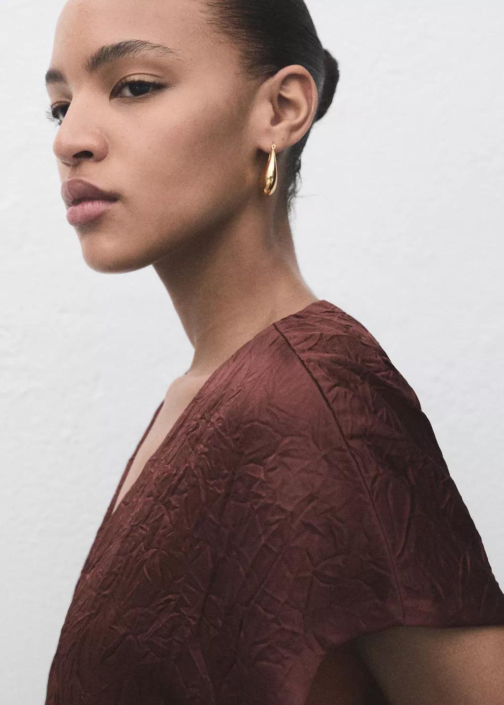 Brown Crumpled Effect Double-Breasted Vest, 0201_32, large image number 3