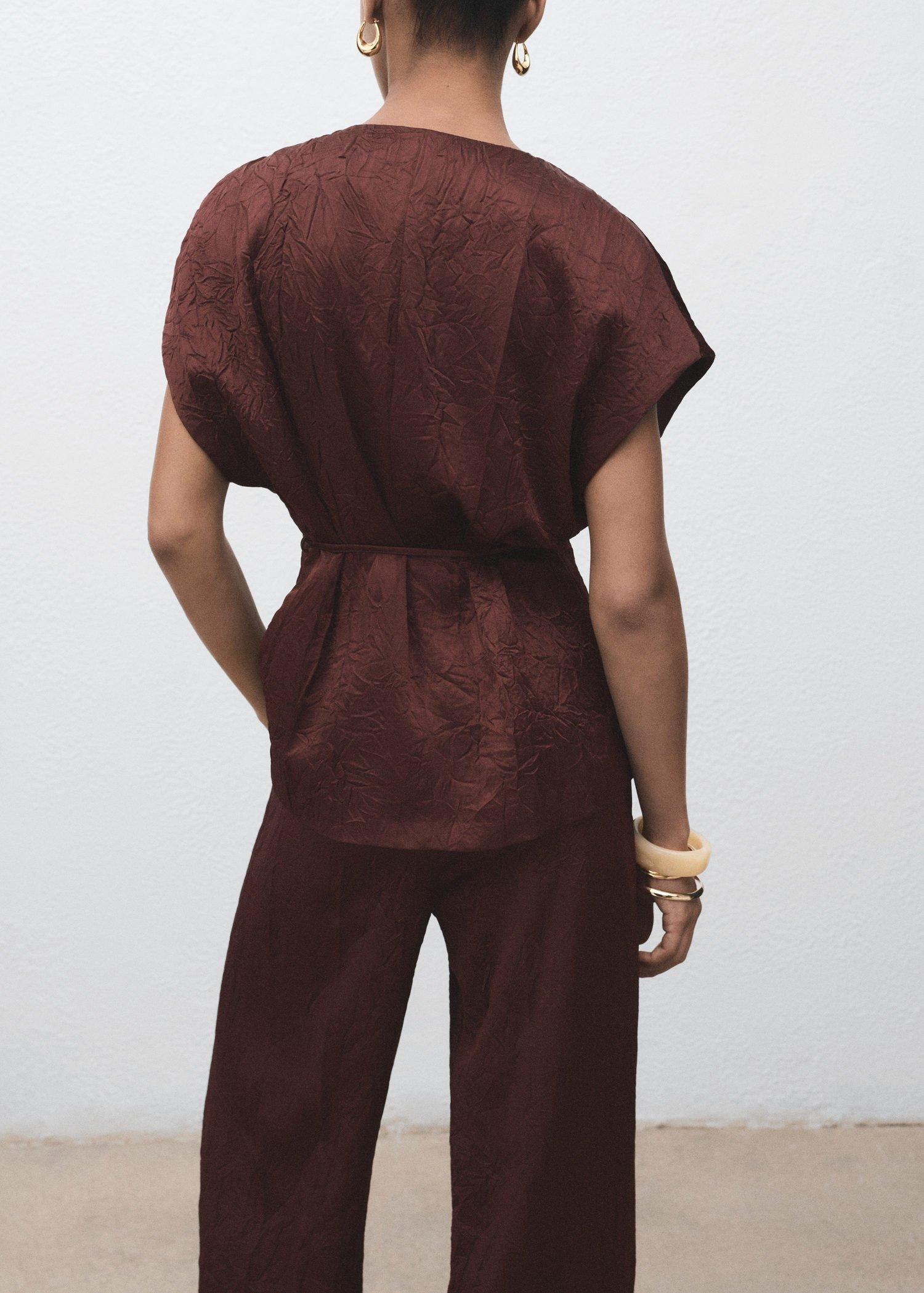 Brown Crumpled Effect Double-Breasted Vest, 0201_32, large image number 4