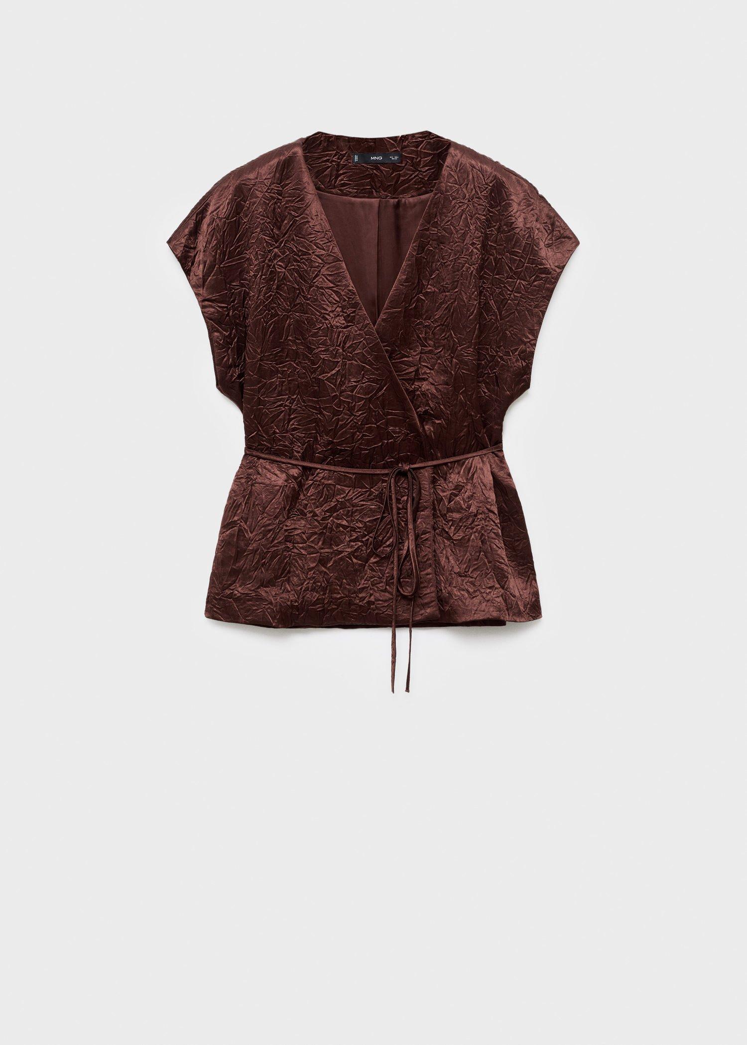 Brown Crumpled Effect Double-Breasted Vest, 0201_32, large image number 7