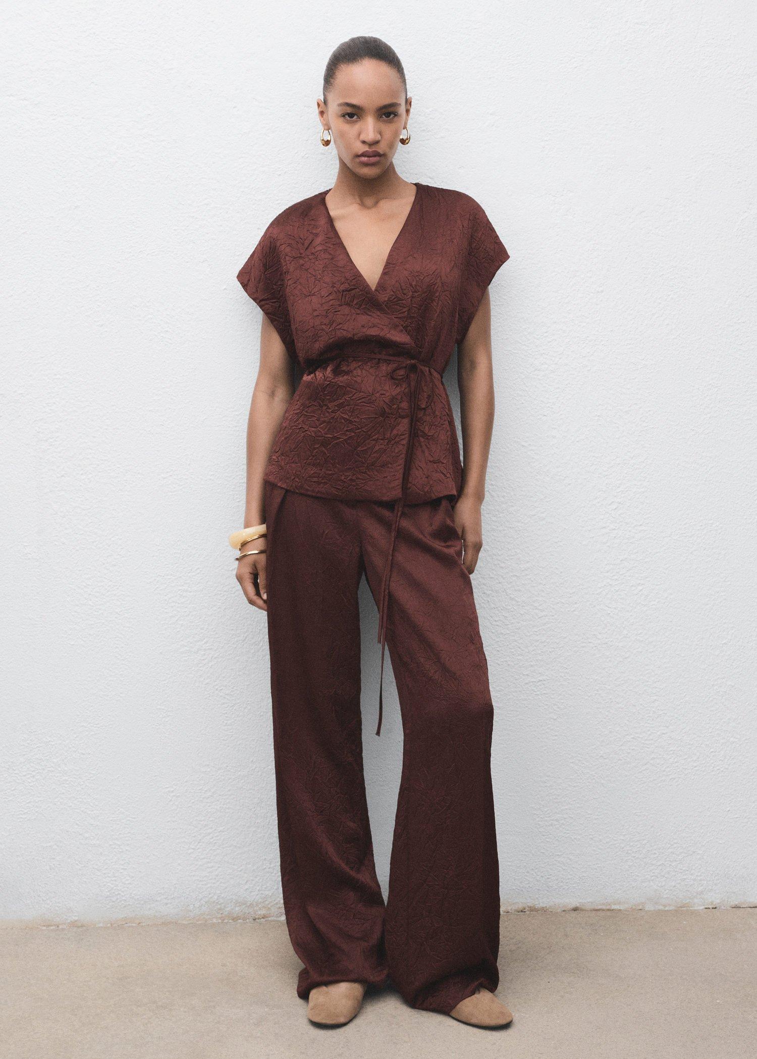 Brown Crumpled Effect Double-Breasted Vest, 0201_32, large image number 10