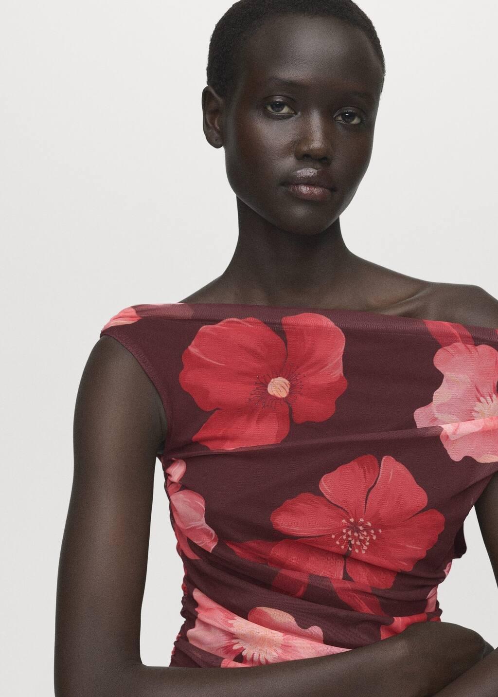 Brown Asymmetrical floral dress, Brown, medium