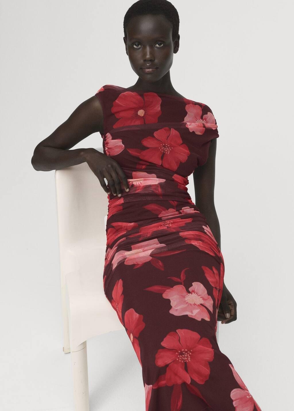 Brown Asymmetrical floral dress, Brown, large image number 3