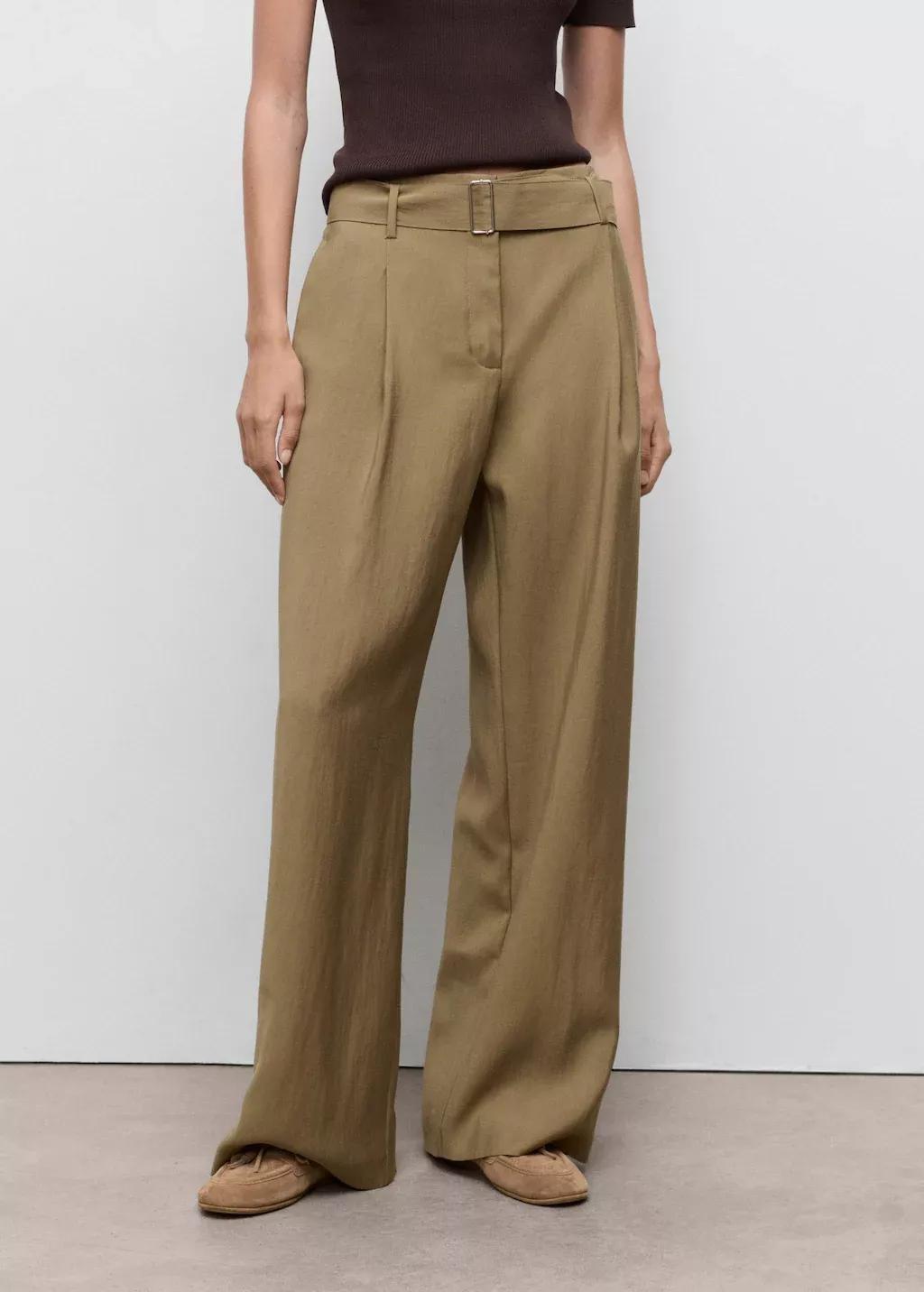 Green Paperbag Trousers With Belt, , large image number 0