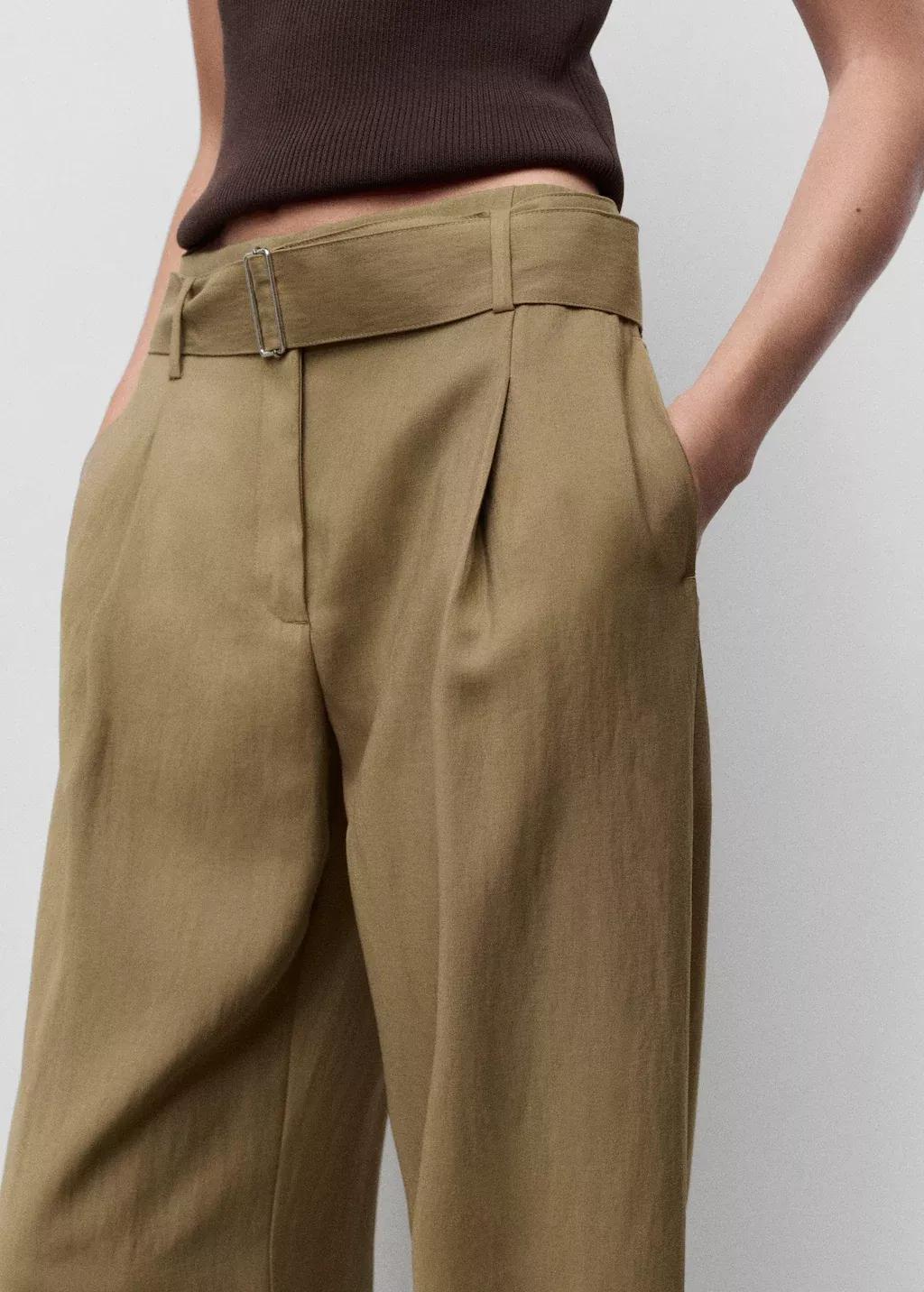Green Paperbag Trousers With Belt, , large image number 1