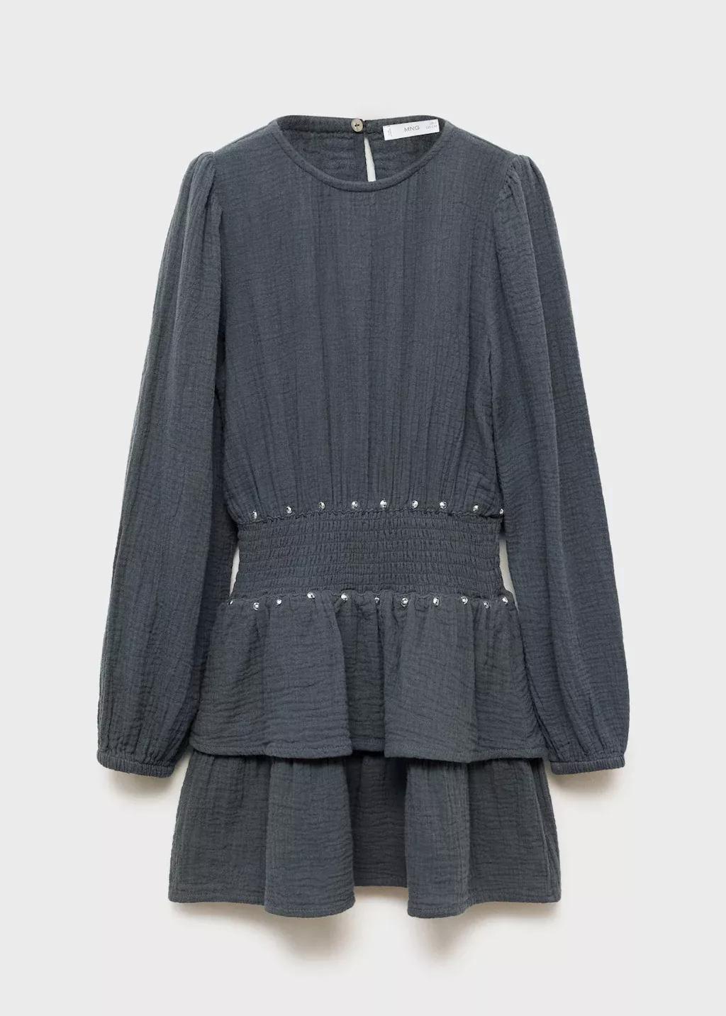 Grey Dress With Ruffles And Sequins, Kids Girls, , medium