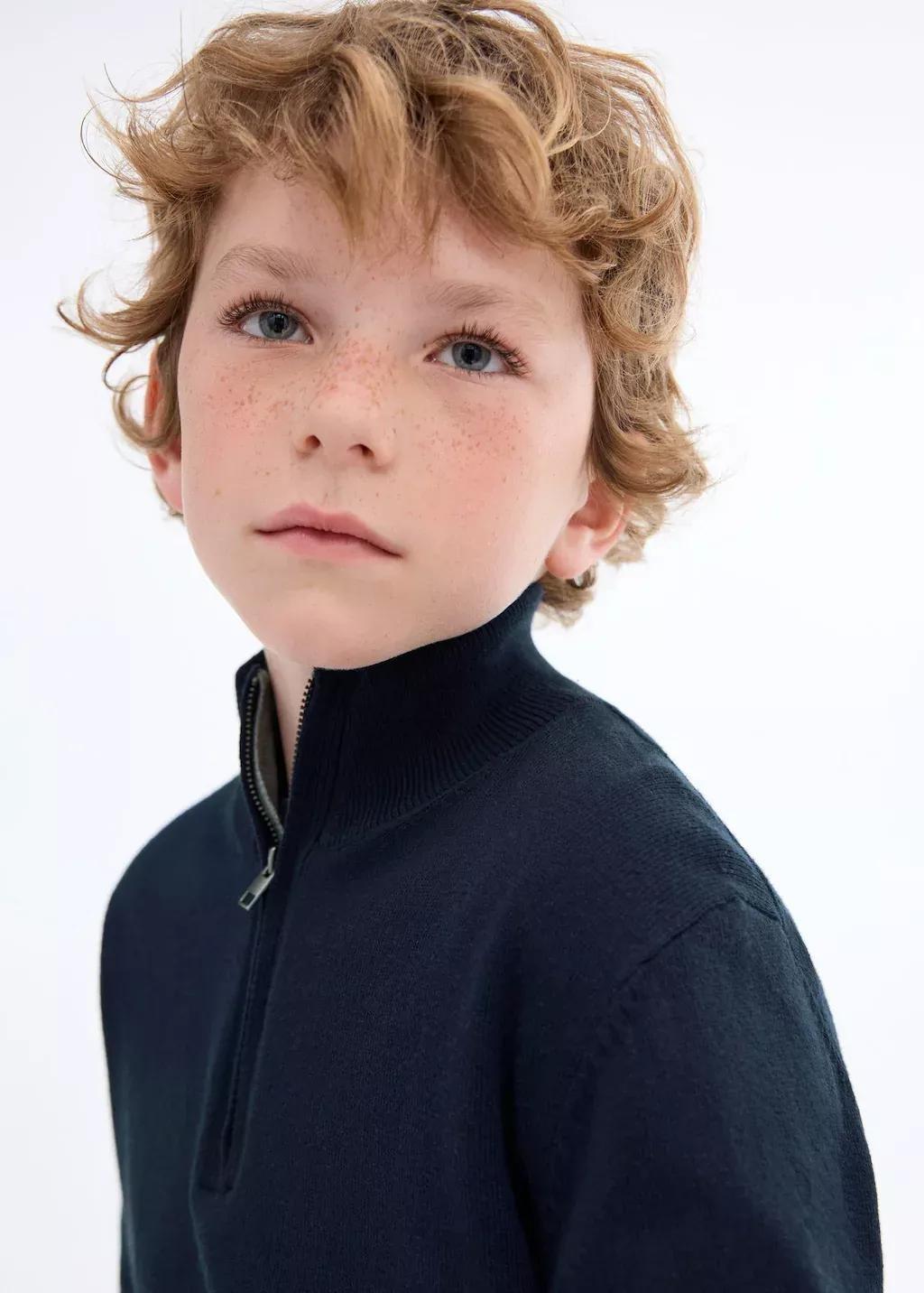 Navy Zip Neck Jumper, Kids Boy, , large image number 1