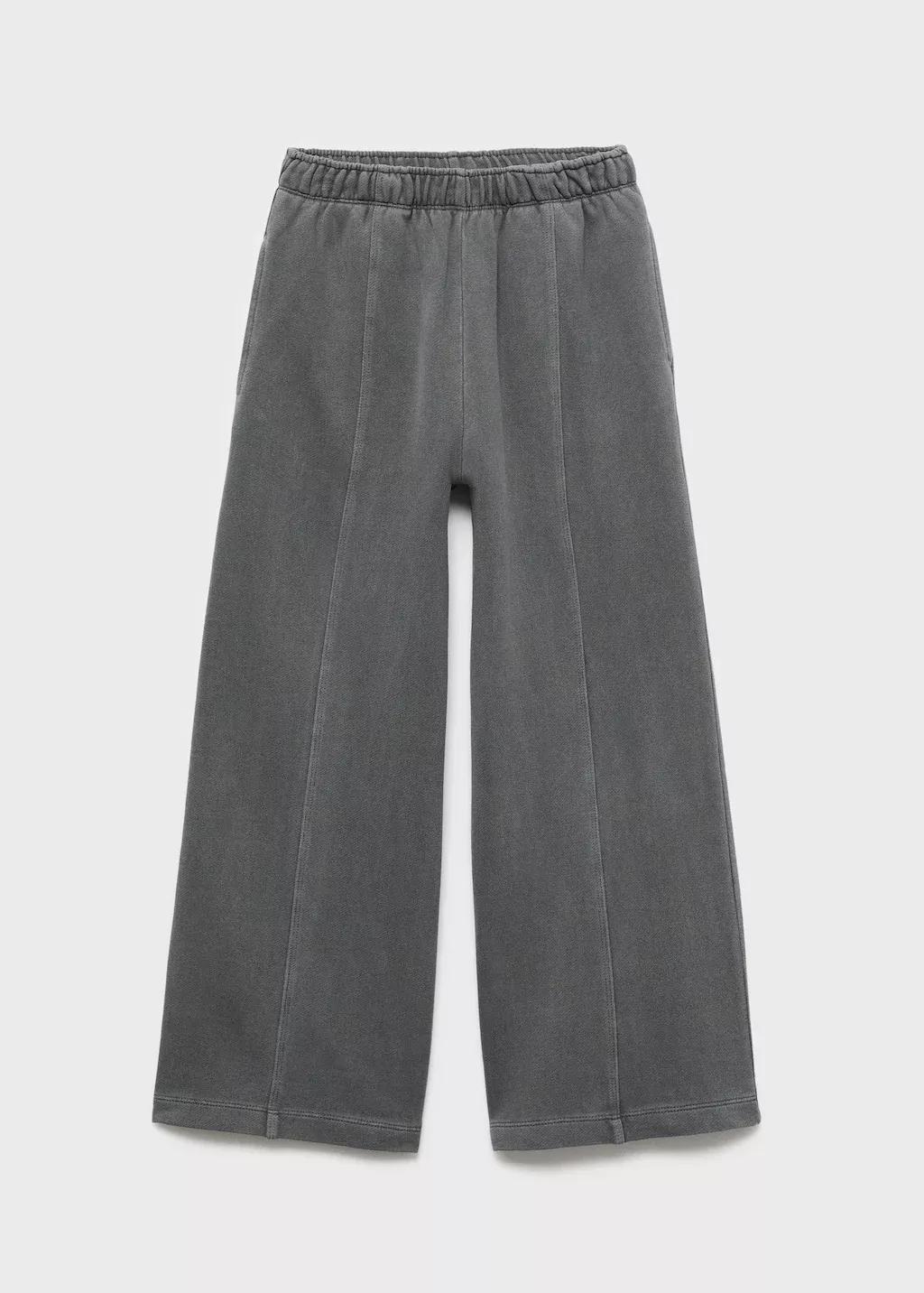 Grey Wide-Leg Joggers With Seam Detail, Kids Girl, , large image number 0