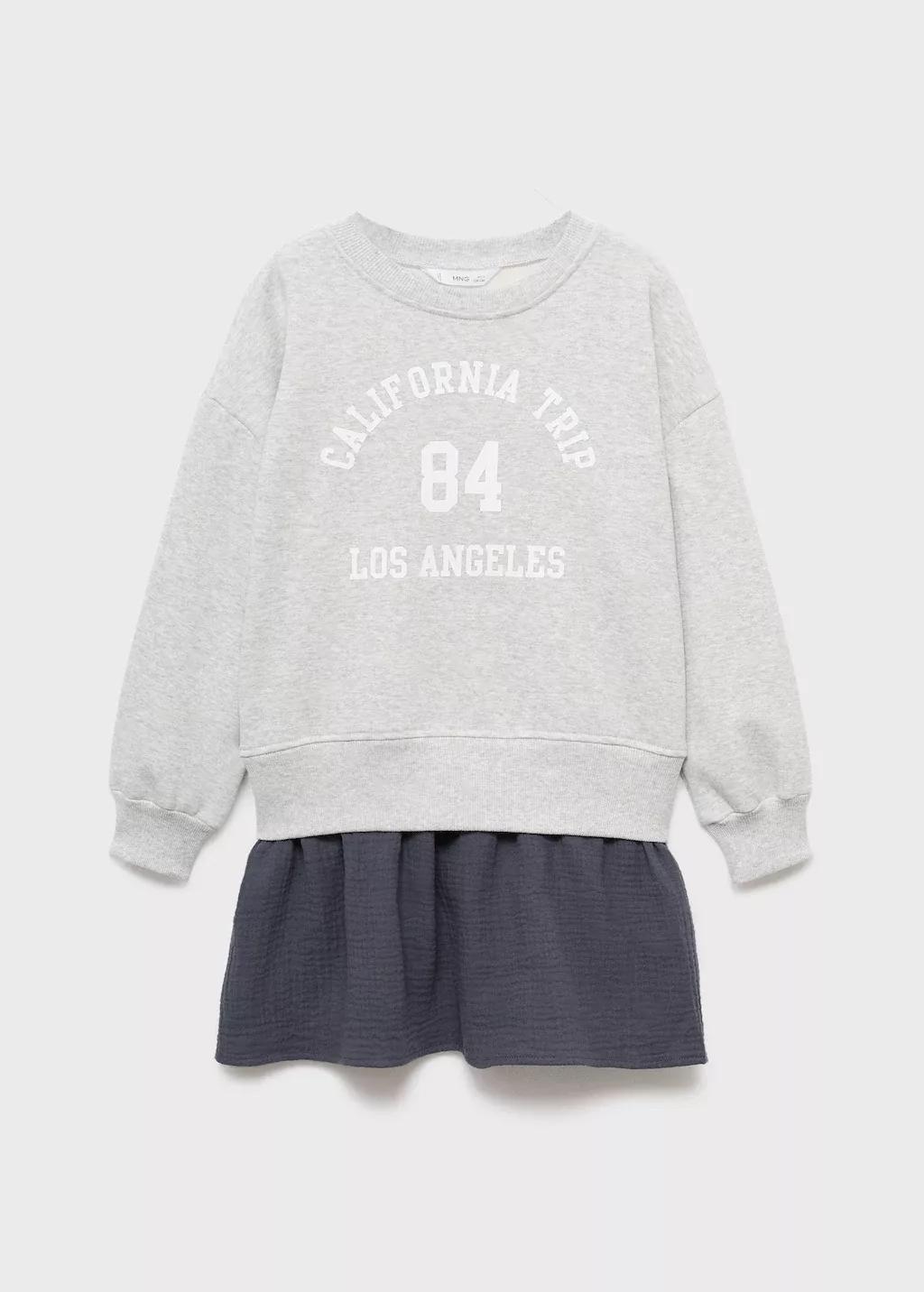 Grey Combined Sweatshirt Dress, Kids Girls, , medium