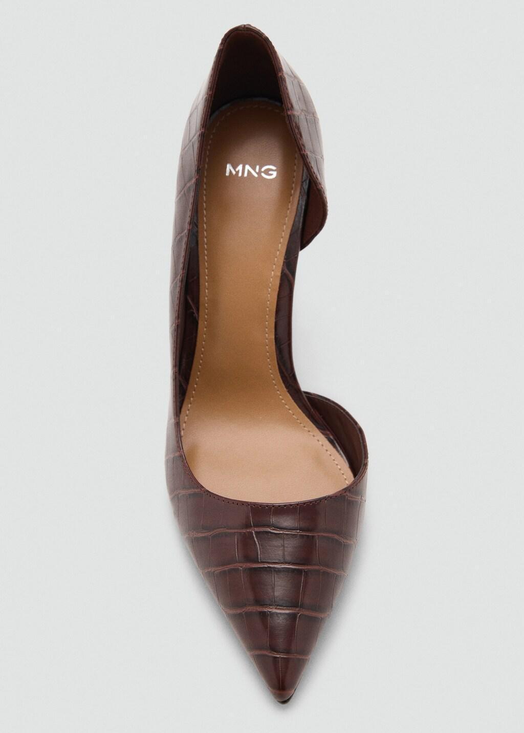 Brown Croc-Effect Heeled Shoes, Dark Brown, medium