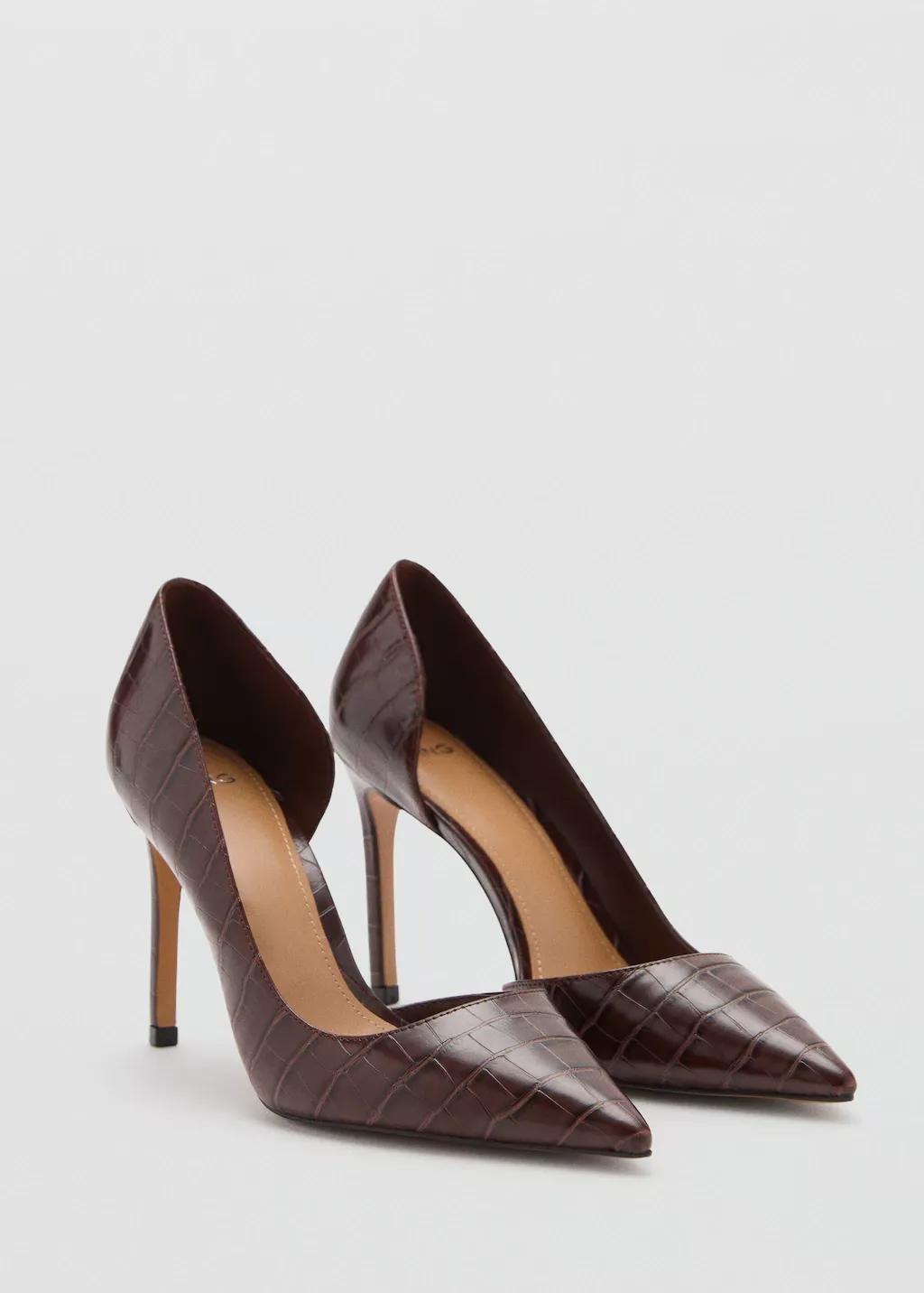 Brown Croc-Effect Heeled Shoes, , large image number 1
