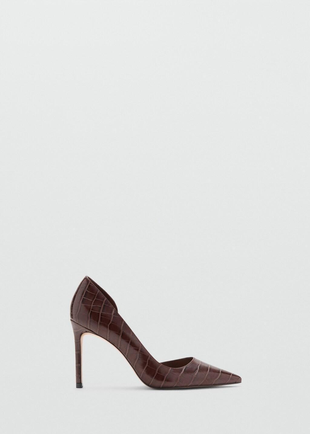 Brown Croc-Effect Heeled Shoes, Dark Brown, large image number 2