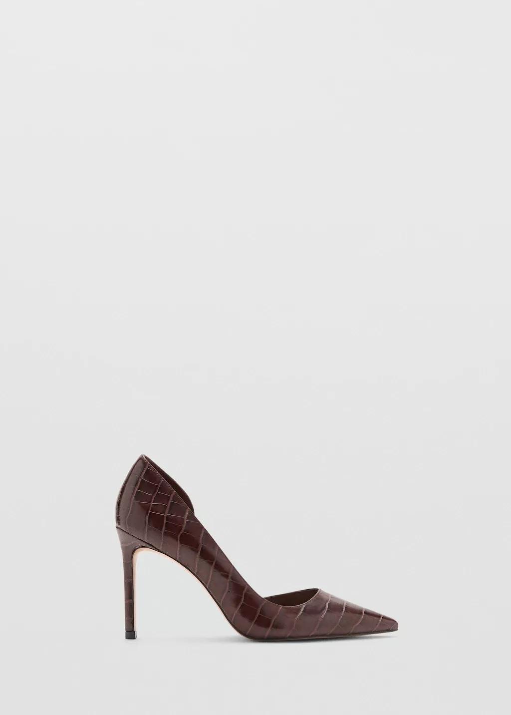 Brown Croc-Effect Heeled Shoes, , large image number 4