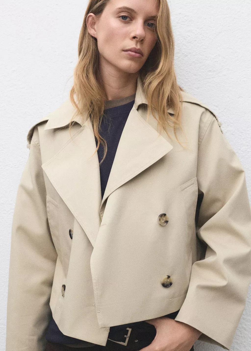 LIGHT BEIGE Double-breasted cropped trench coat, , large image number 0