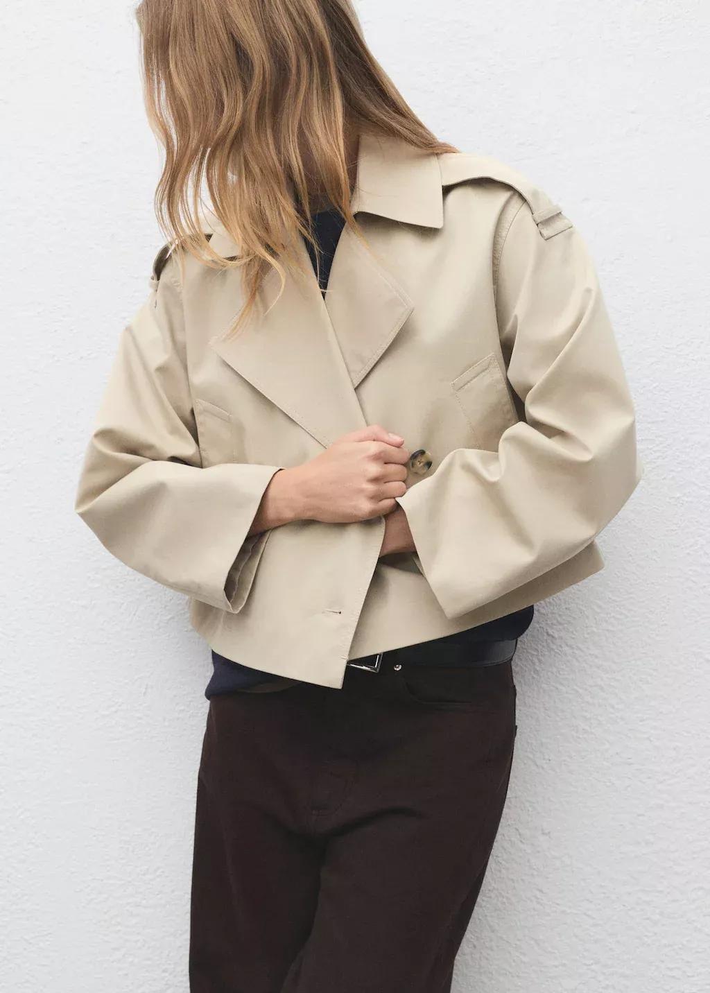 LIGHT BEIGE Double-breasted cropped trench coat, , large image number 2