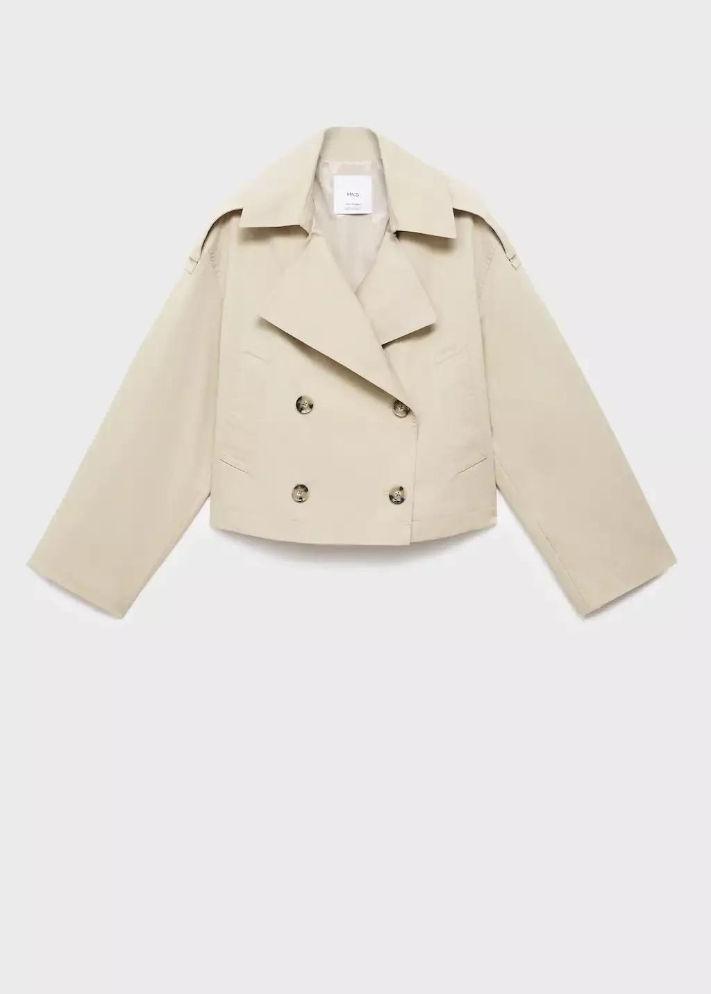 LIGHT BEIGE Double-breasted cropped trench coat, , large image number 3