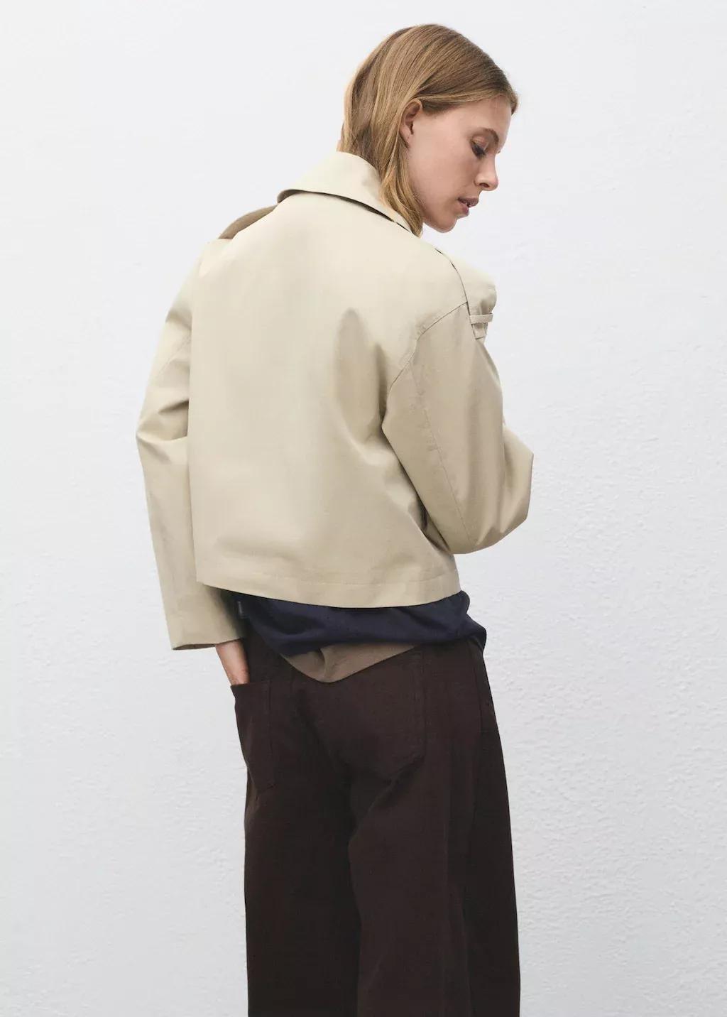 LIGHT BEIGE Double-breasted cropped trench coat, , large image number 6