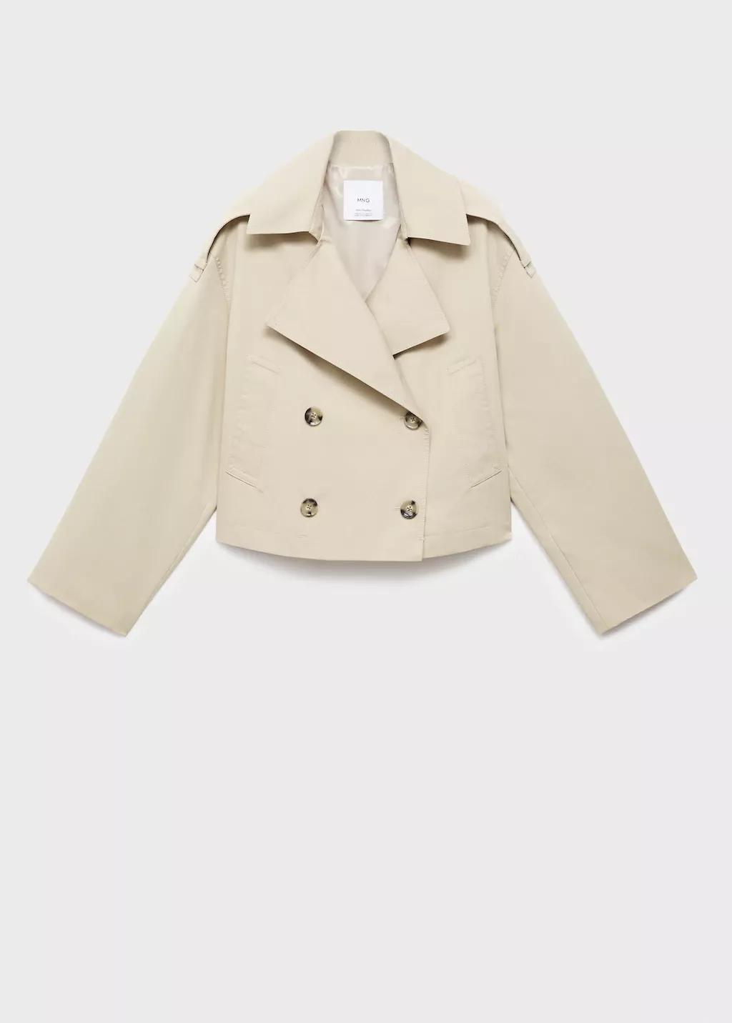 LIGHT BEIGE Double-breasted cropped trench coat, , large image number 8