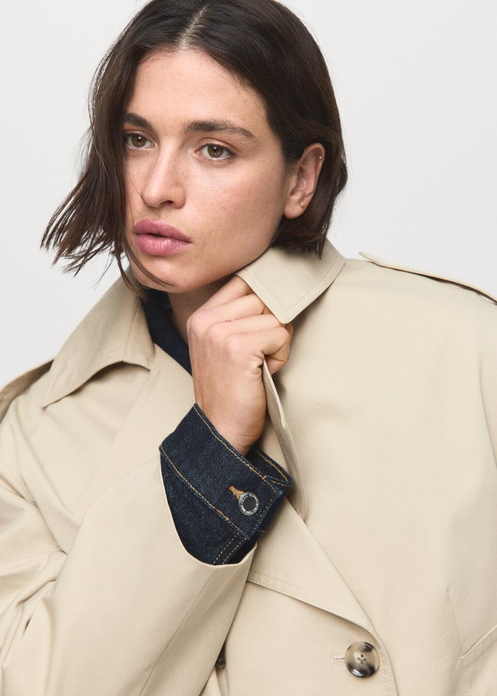 LIGHT BEIGE Double-breasted cropped trench coat, , large image number 9