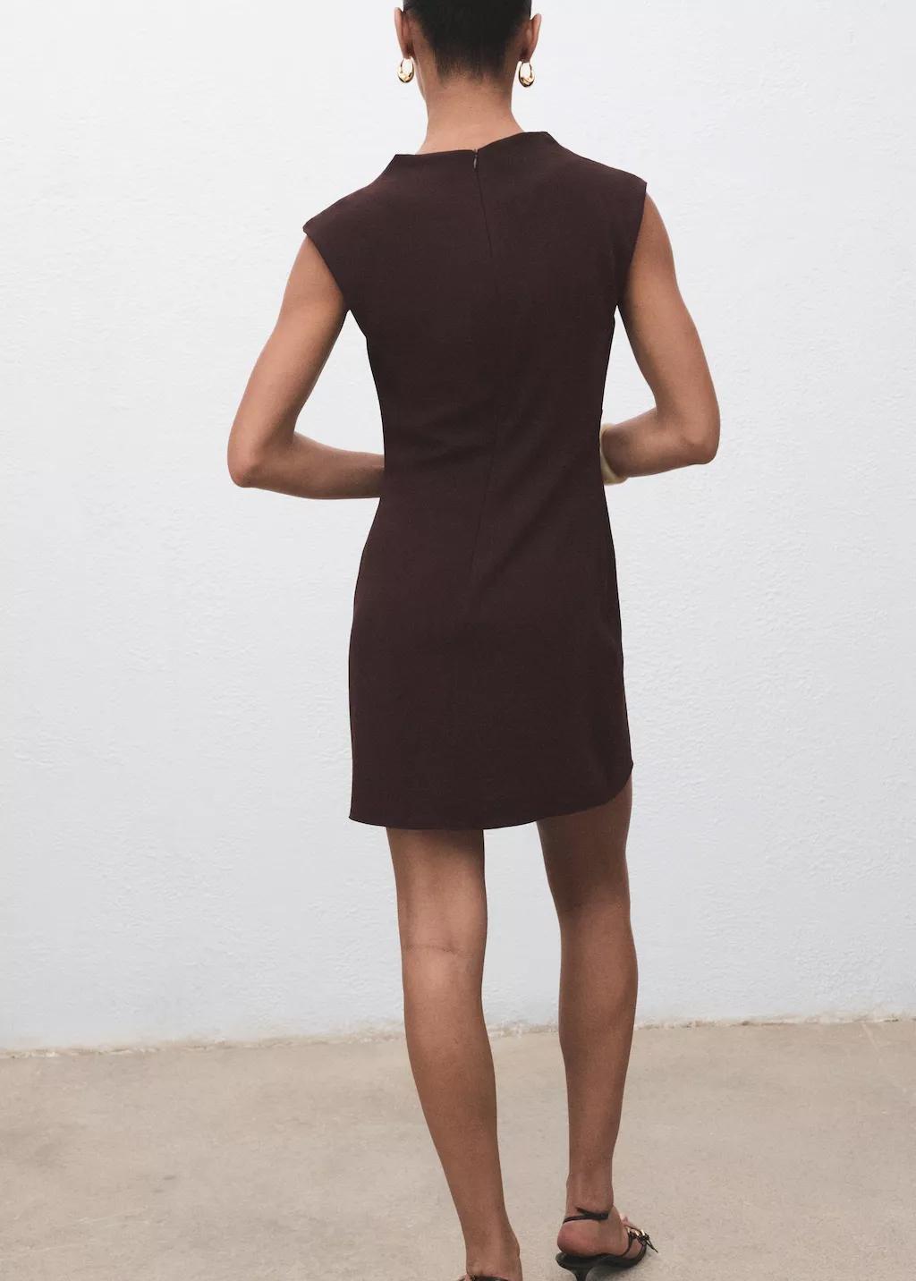 DARK BROWN Short dress with draped neck, , large image number 2