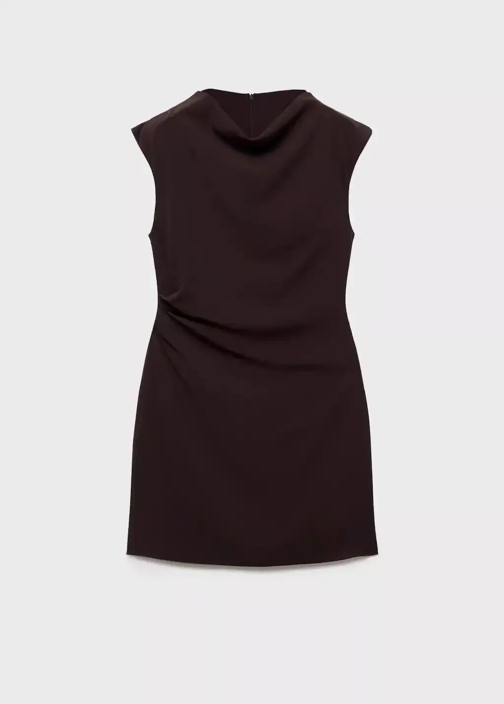 DARK BROWN Ruched dress with draped neckline, Dark Brown, large image number 3