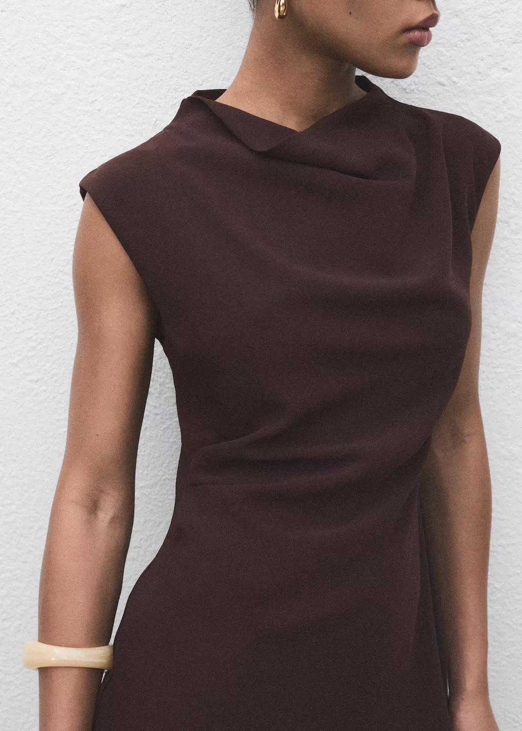 DARK BROWN Short dress with draped neck, , large image number 7