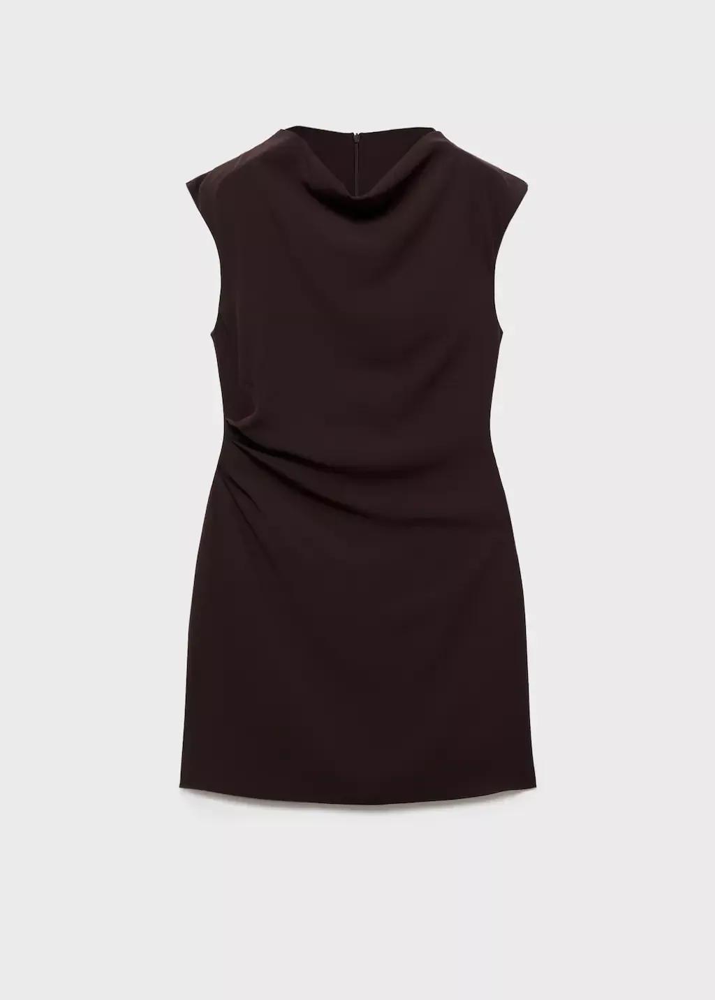DARK BROWN Short dress with draped neck, , large image number 8