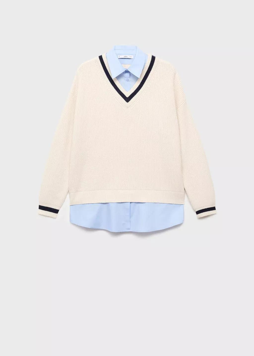 Beige Combined Shirt Sweater, Light Beige, large image number 3