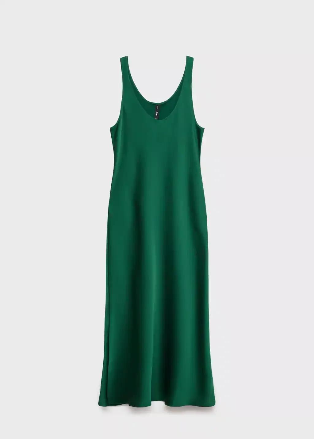 Green Long Satin Dress, Green, large image number 0