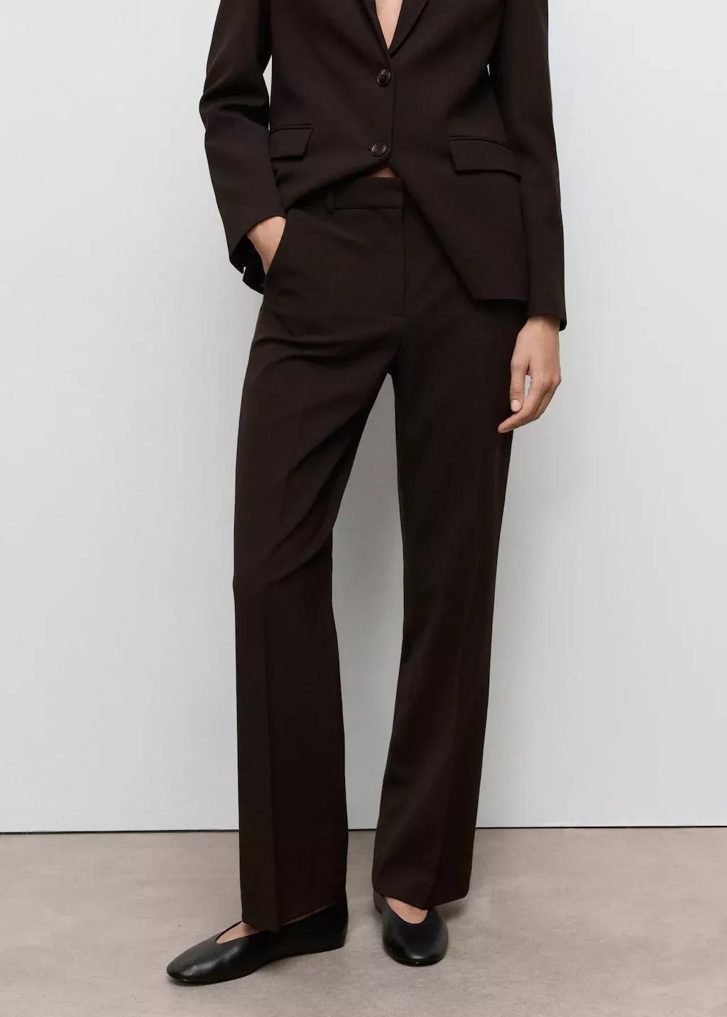 Brown Straight-Fit Suit Trousers, Dark Brown, medium