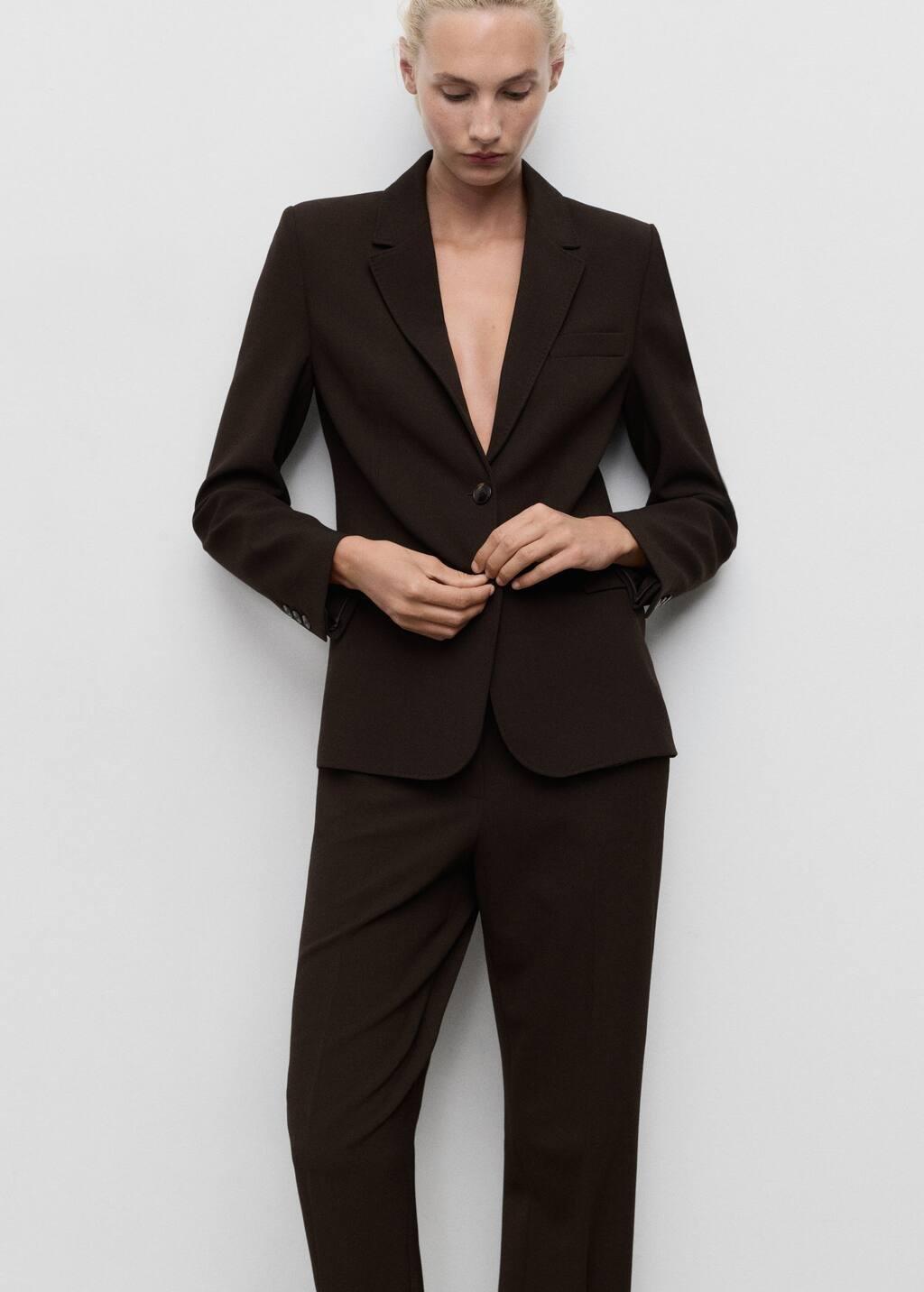 Brown Straight-Fit Suit Trousers, Dark Brown, medium