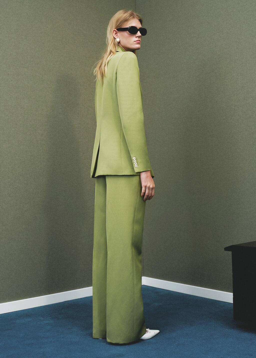 Green Straight-Fit Linen-Blend Suit Trousers, , large image number 4